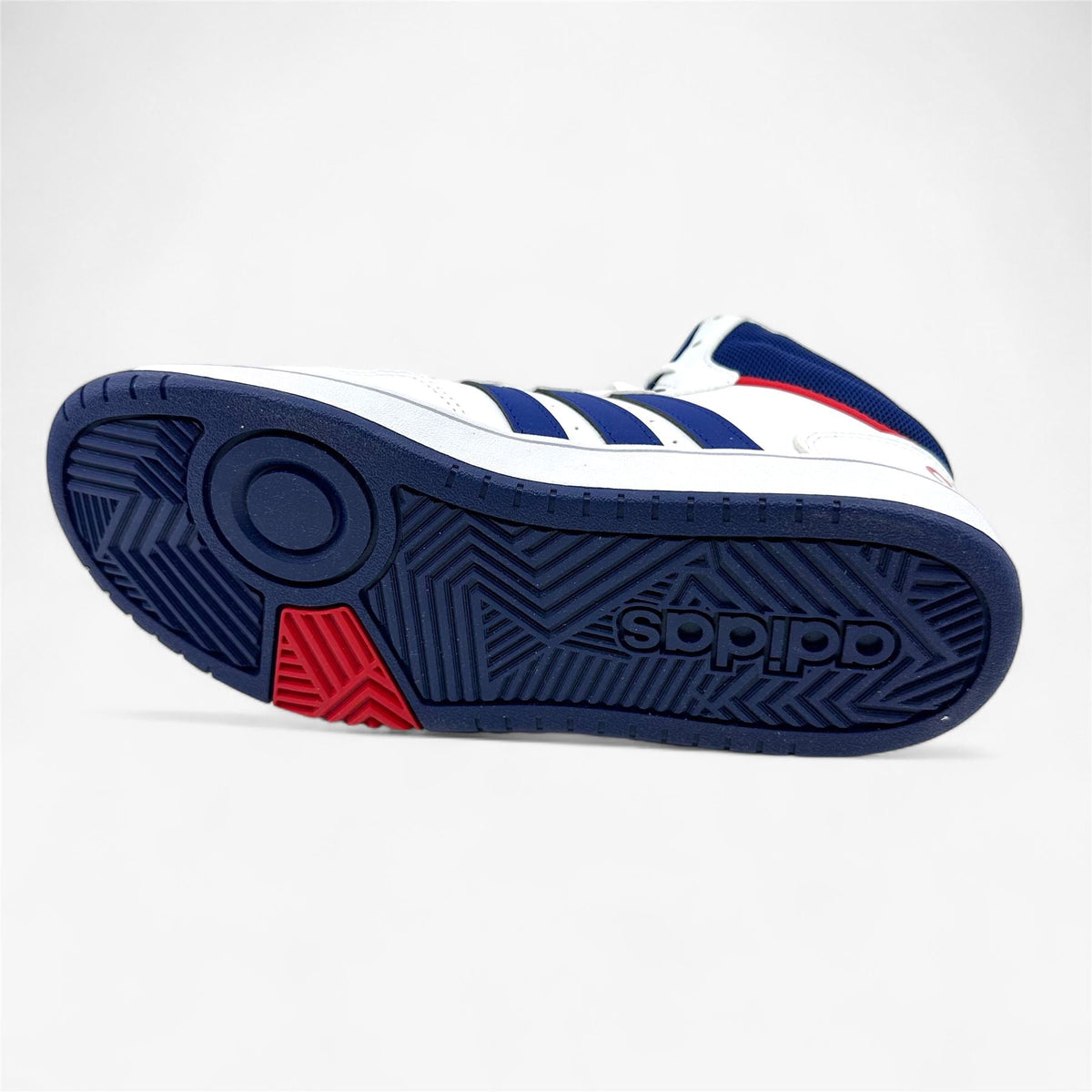 Adidas Hoops 3.0 Mid White Blue Red Kids Athletic Sneaker