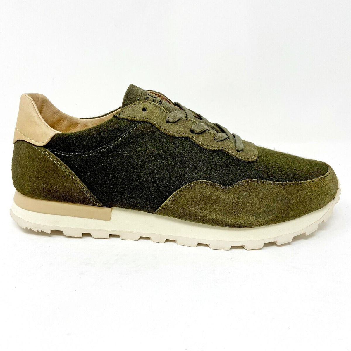 Clae Hoffman Premium Olive Wool Cream Mens Premium Casual Sneakers