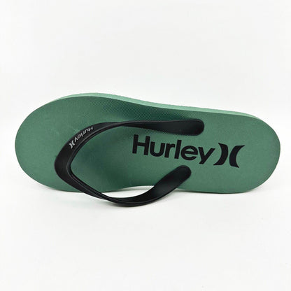 Hurley Mens Military Green Black Logo Flip Flop Pool Beach Sandals