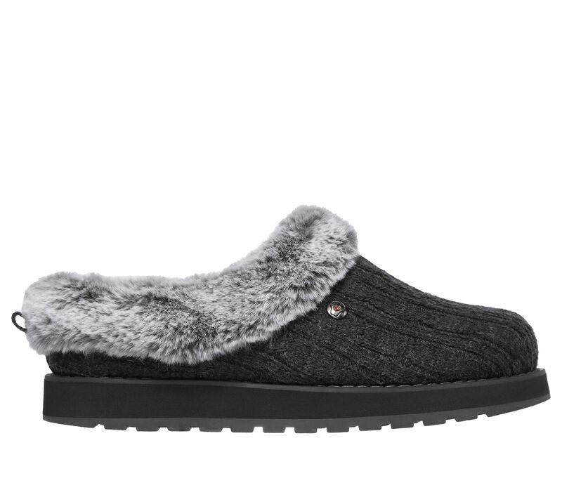 Womens Wide Fit Skechers Keepsakes Ice Angel Mule Slippers - Charcoal