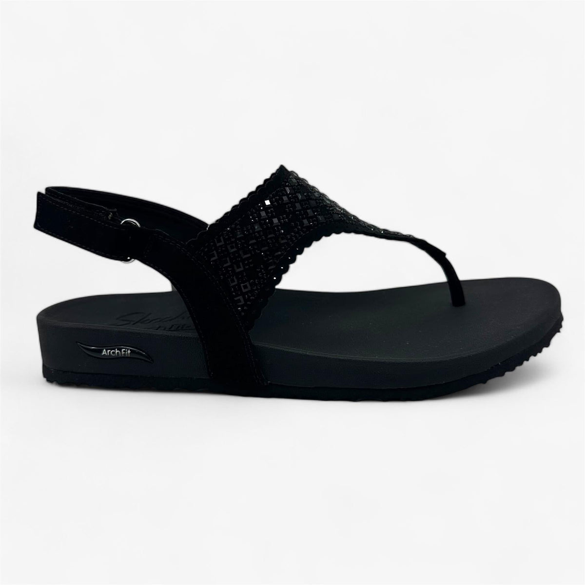 Skechers Arch Fit Meditation Pixie Black Womens Sandal Thong