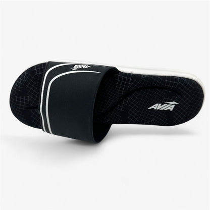 Avia Memory Foam Slide Jet Black Bright White Kids Boys Sandal Slide