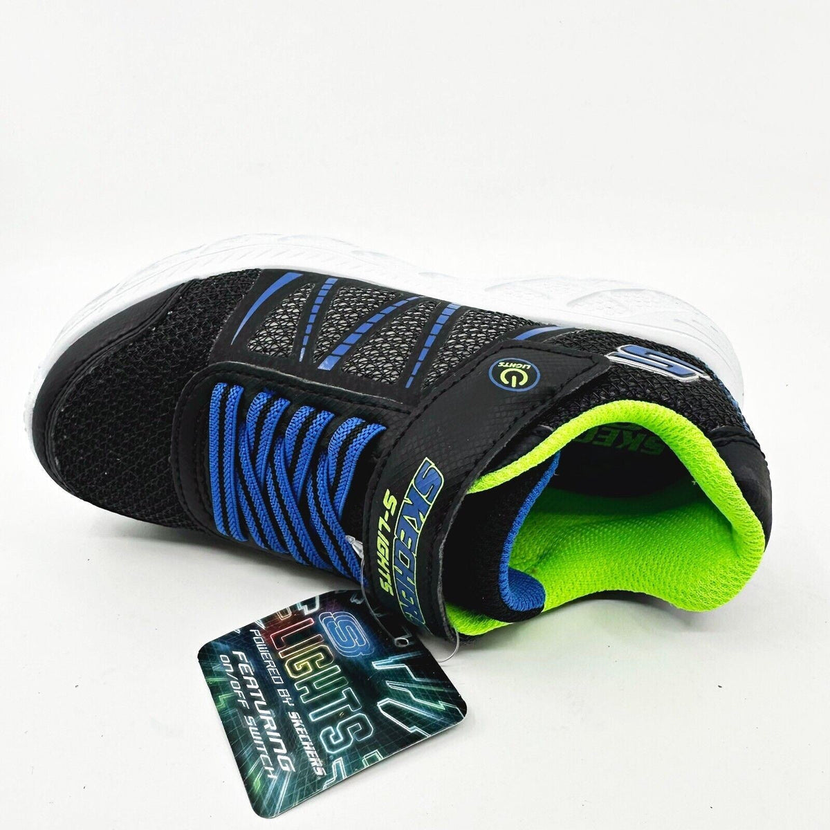 Skechers S Lights Dunamic Flash Black Blue Lime Kids Boys Size 11 Sneakers