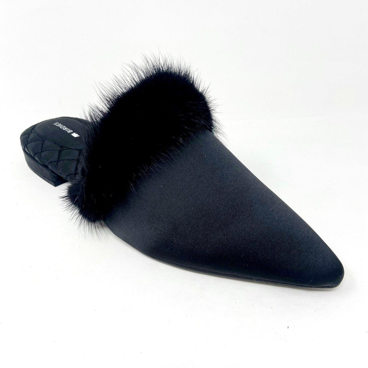 Birdies The Dove Onyx Black Mink Fur Womens Slip On Pointed Toe Mules Shoes