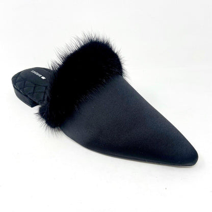 Birdies The Dove Onyx Black Mink Fur Womens Slip On Pointed Toe Mules Shoes
