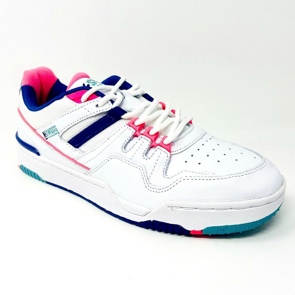 K-Swiss Match Rival White Blue Turquoise Pink Mens Size 7.5 Sneakers 07154 189