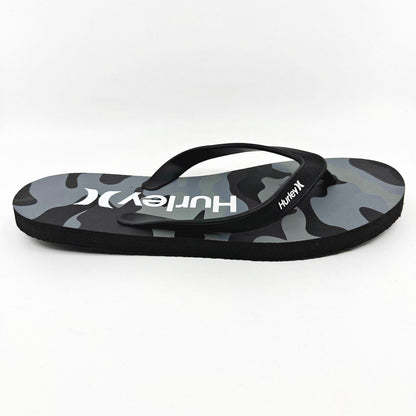 Hurley Mens Black Gray Camo Logo Flip Flop Pool Beach Sandals