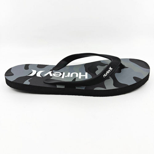 Hurley Mens Black Gray Camo Logo Flip Flop Pool Beach Sandals