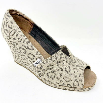 Toms Wedge Snow Leopard Womens Ankle Canvas Heel Bootie Shoes