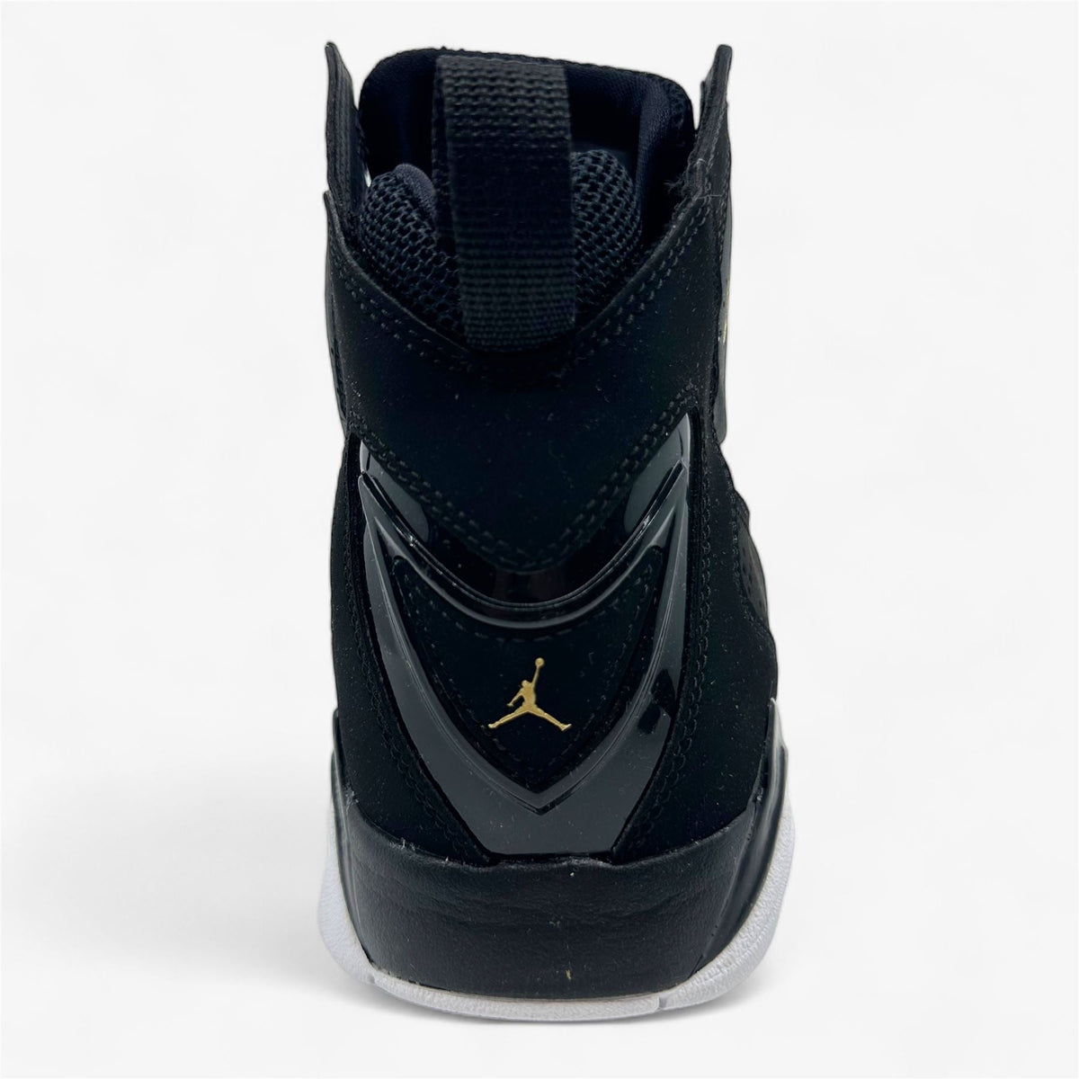 Jordan True Flight Black Metallic Gold Black Mens Athletic Sneaker