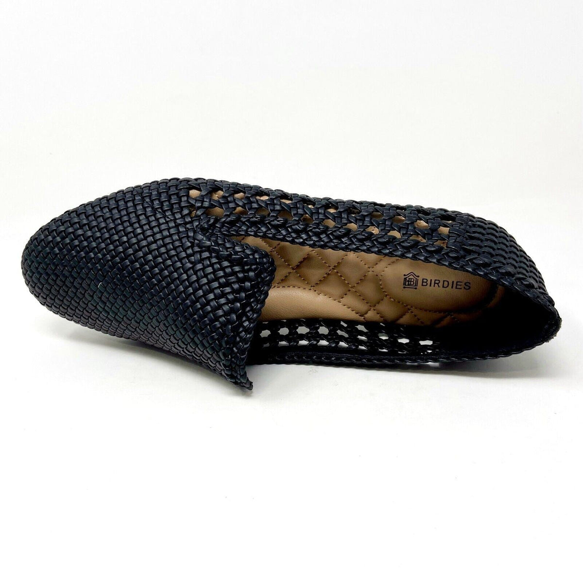 Birdies The Starling Black Woven Womens Vegan Leather Slip On Flats Loafers