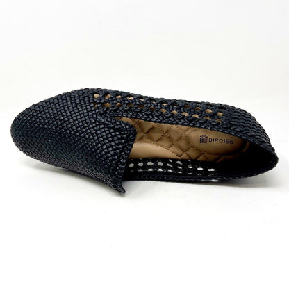 Birdies The Starling Black Woven Womens Vegan Leather Slip On Flats Loafers