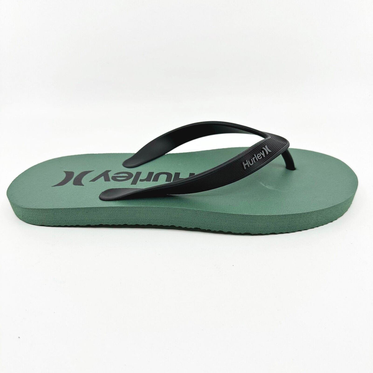 Hurley Mens Military Green Black Logo Flip Flop Pool Beach Sandals