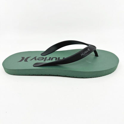 Hurley Mens Military Green Black Logo Flip Flop Pool Beach Sandals