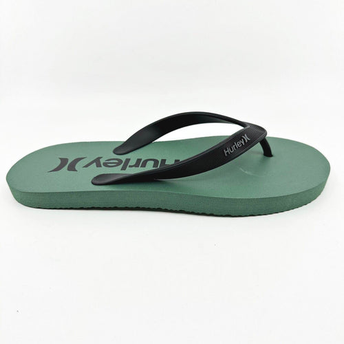 Hurley Mens Military Green Black Logo Flip Flop Pool Beach Sandals