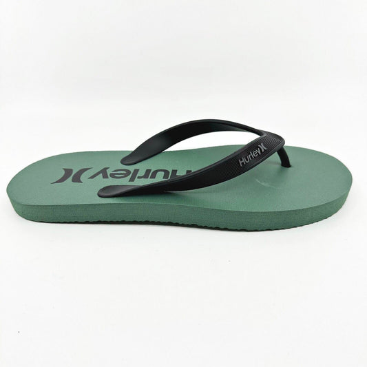 Hurley Mens Military Green Black Logo Flip Flop Pool Beach Sandals