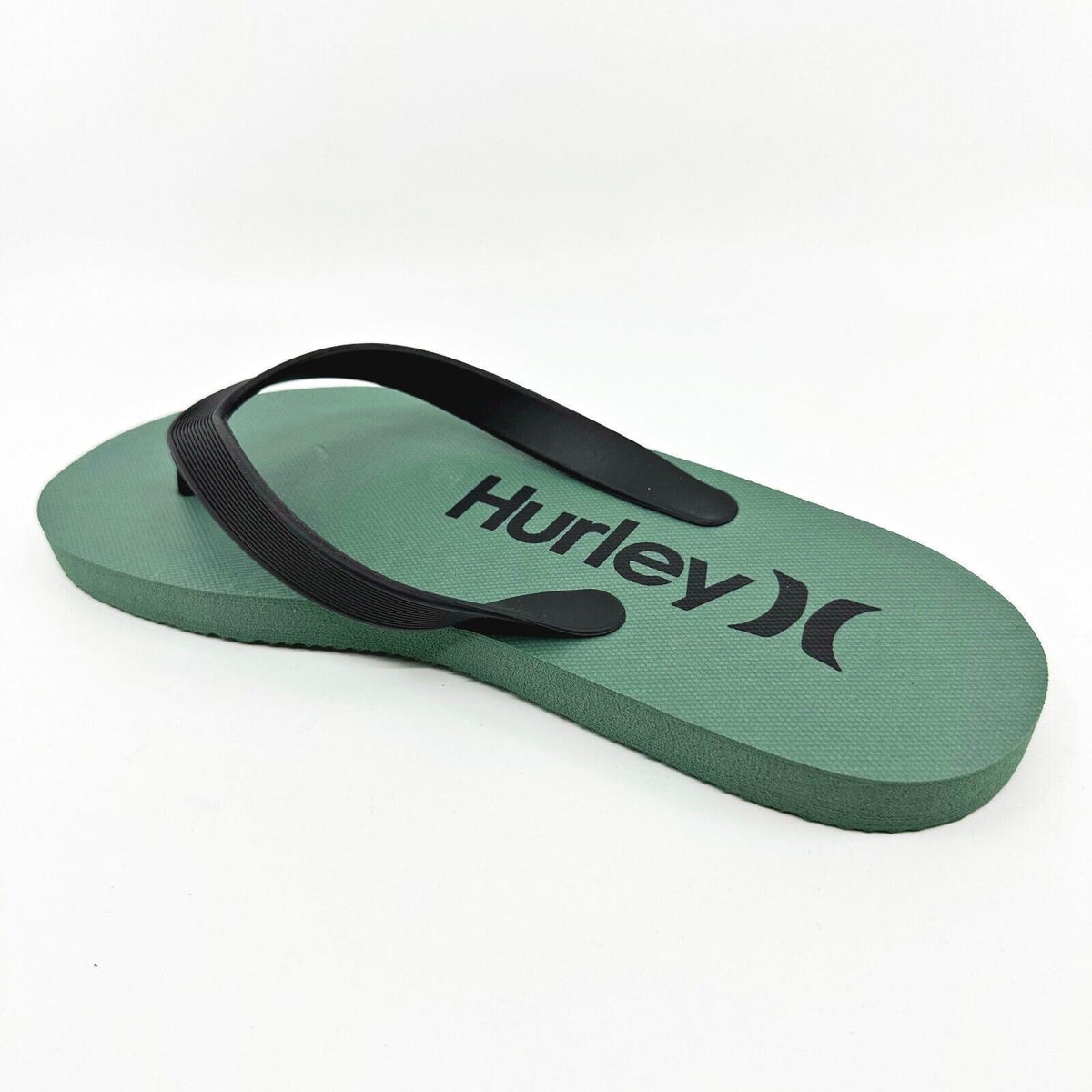Hurley Mens Military Green Black Logo Flip Flop Pool Beach Sandals