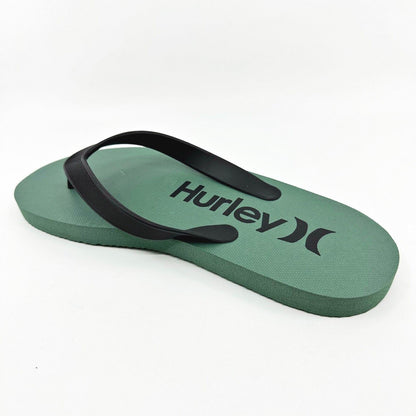 Hurley Mens Military Green Black Logo Flip Flop Pool Beach Sandals
