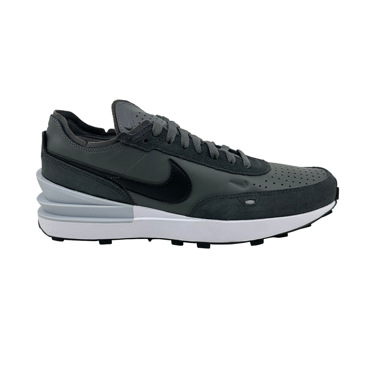 Nike Waffle One Leather Iron Grey Black Mens Athletic Sneaker