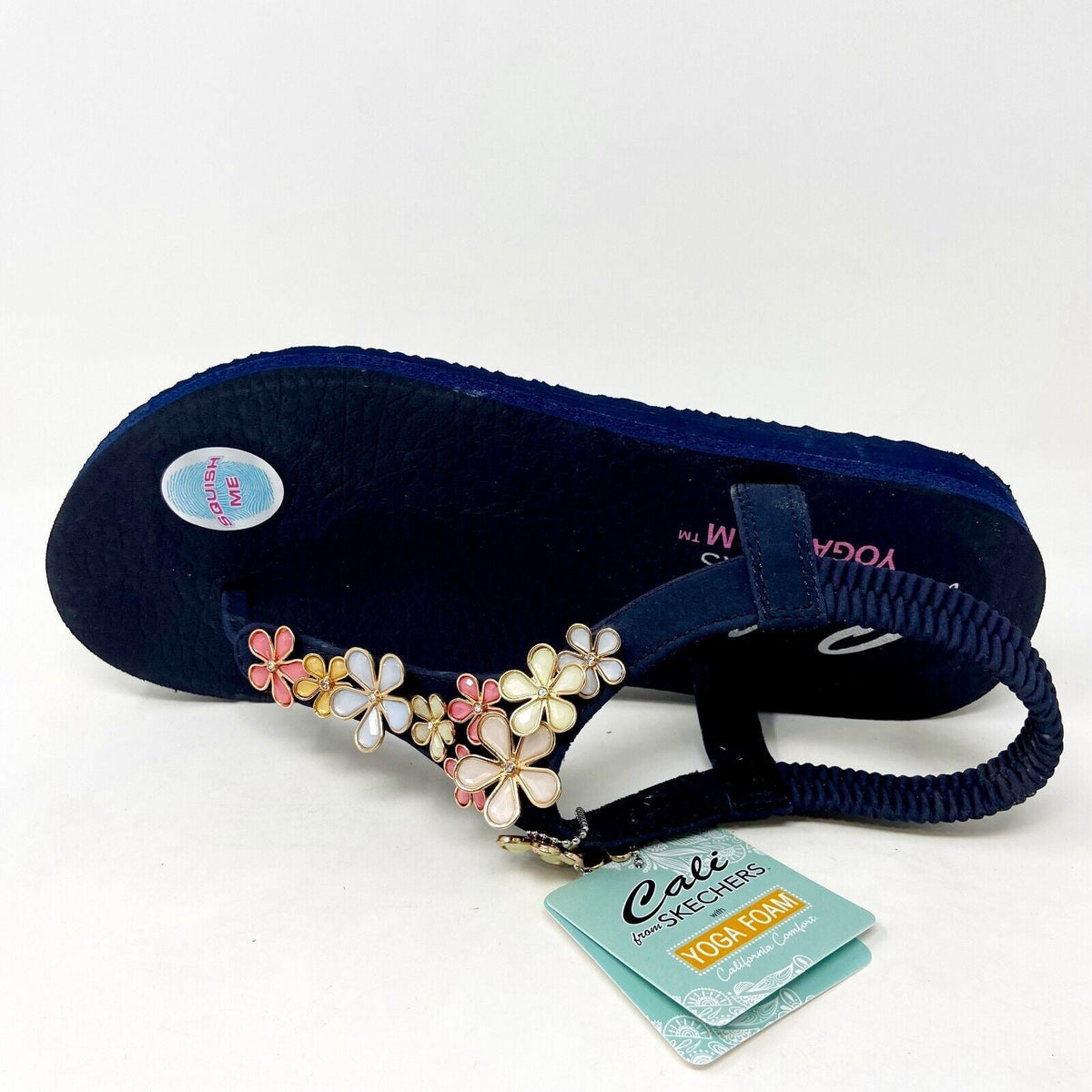 Skechers Meditation Glass Daisy Navy Multi Womens Slingback Thong Sandals