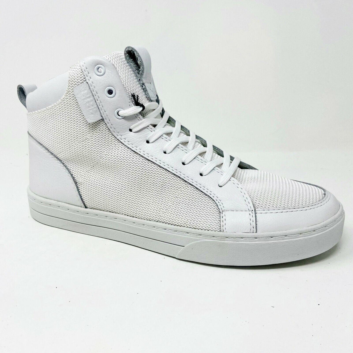 Clae Russell 07 White Tumbled Leather Mesh Mens Casual Sneakers
