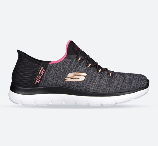 Women's Wide Fit Skechers 149937W Summits Dazzling Haze Vegan Trainers - Black/Multi