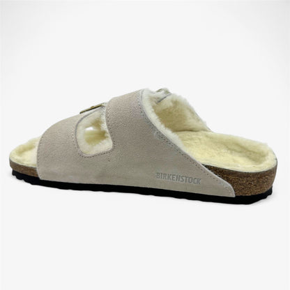 Birkenstock Arizona Shearling Antique White Womens Casual Soft Footbead Clog