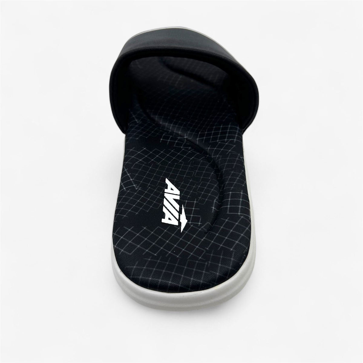 Avia Memory Foam Slide Jet Black Bright White Kids Boys Sandal Slide