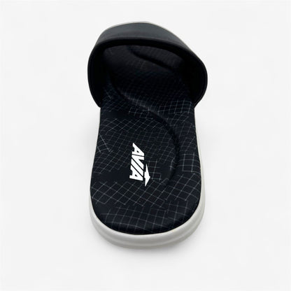 Avia Memory Foam Slide Jet Black Bright White Kids Boys Sandal Slide