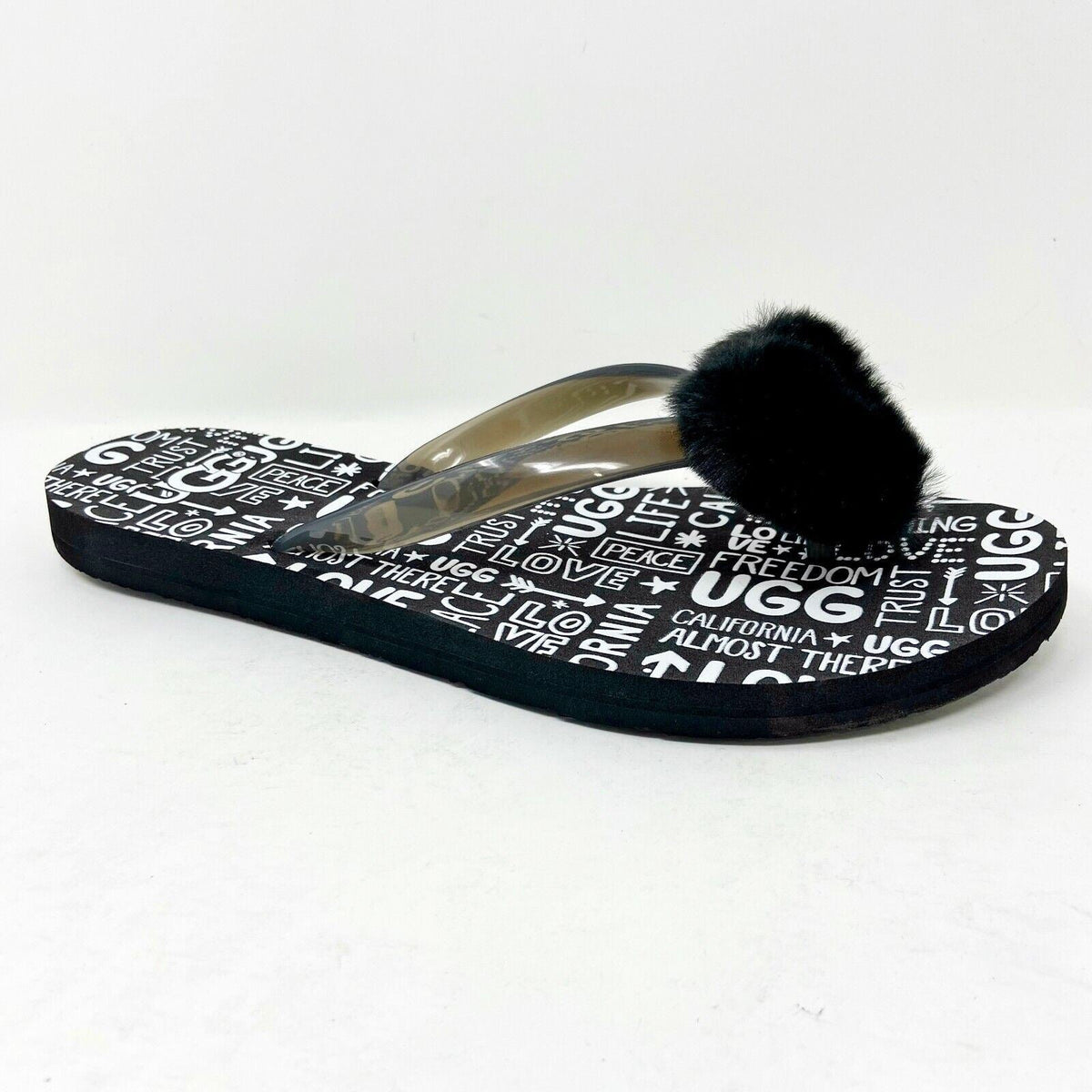 UGG Simi Fluff Manifesto Black Womens Flip Flop Sandals 1101562 BLK