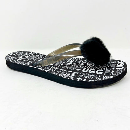 UGG Simi Fluff Manifesto Black Womens Flip Flop Sandals 1101562 BLK