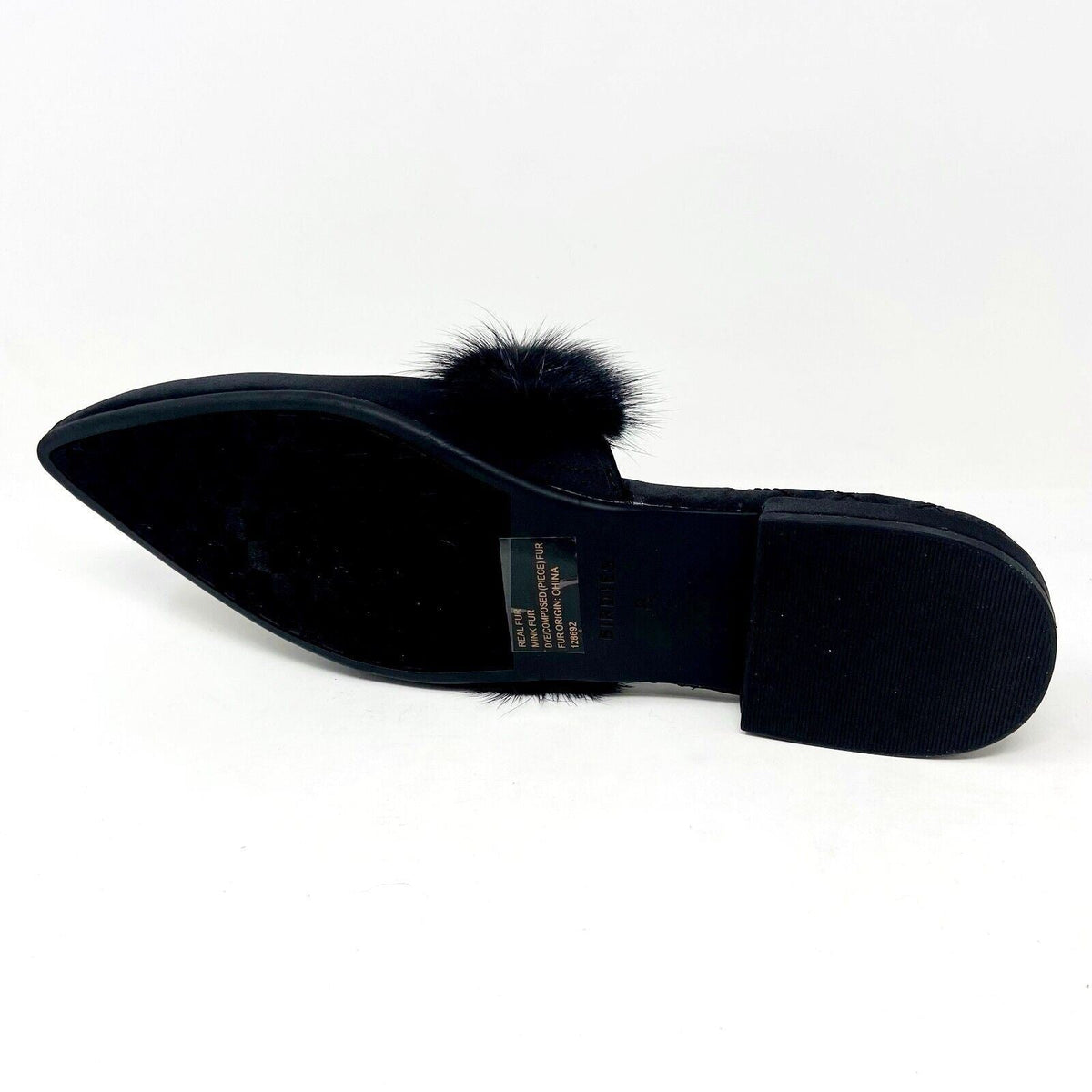 Birdies The Dove Onyx Black Mink Fur Womens Slip On Pointed Toe Mules Shoes