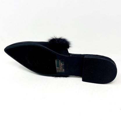 Birdies The Dove Onyx Black Mink Fur Womens Slip On Pointed Toe Mules Shoes