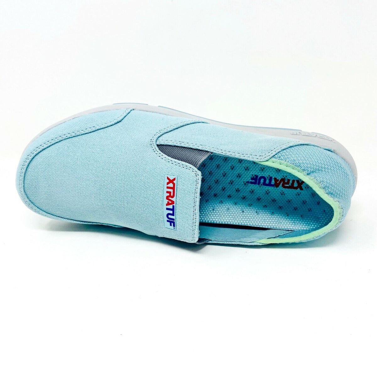 XtraTuf Yellowtail Sky Blue Slip Resistant Womens Canvas  Slip On Work Shoes