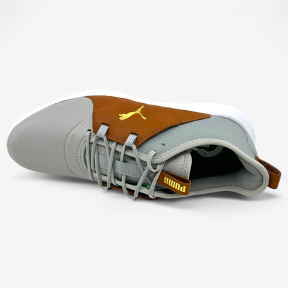 PUMA Ignite Fasten8 Crafted Rise Gold Leather Brown Mens Waterproof Golf Shoes
