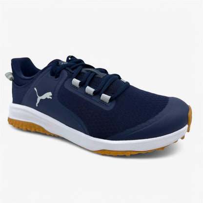 PUMA Fusion Grip Navy Silver Quiet Shade Mens Extra Wide Spikeless Golf Shoes