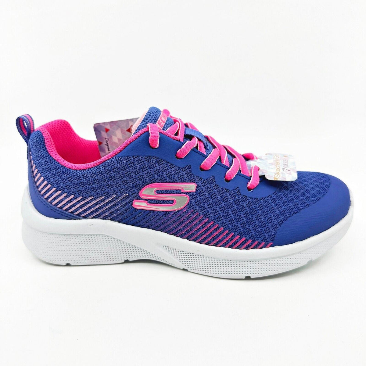 Skechers Microspec Radient Runner Blue Neon Coral Kids Girls Size 1 Sneakers
