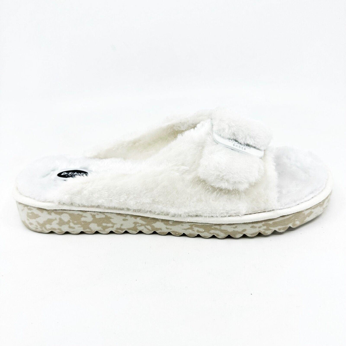 Dr Scholls Staycay OG Tofu White Faux Fur Womens Slippers Slide Sandals