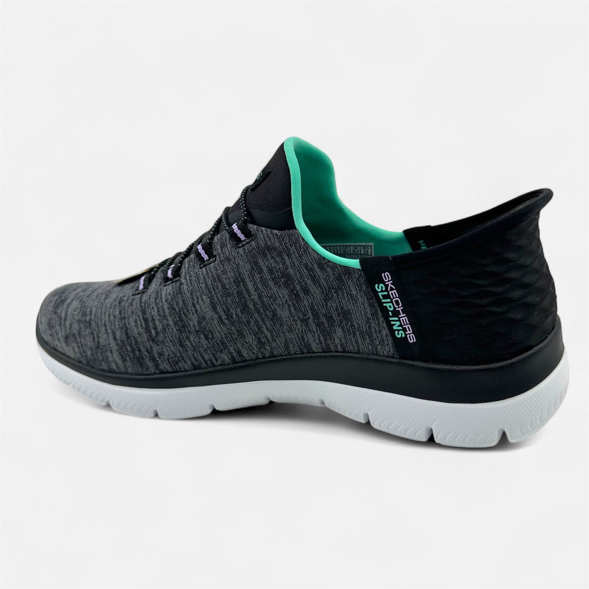 Skechers Summits Dazzling Haze Black Turquoise Womens Wide Slip Ins Sneaker