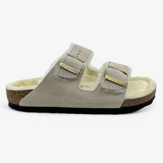 Birkenstock Arizona Shearling Antique White Womens Casual Soft Footbead Clog