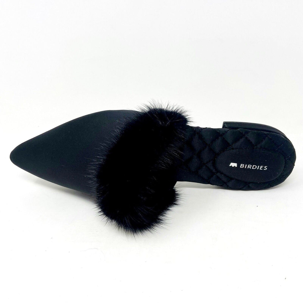 Birdies The Dove Onyx Black Mink Fur Womens Slip On Pointed Toe Mules Shoes