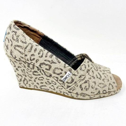 Toms Wedge Snow Leopard Womens Ankle Canvas Heel Bootie Shoes