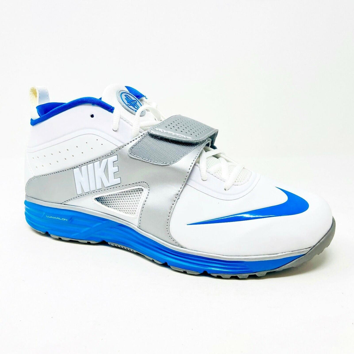 Nike Huarache Turf LAX Lacrosse White Blue Mens Size 8 Football Shoes 554869 140