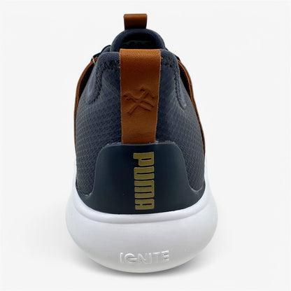 PUMA Ignite Fasten8 Crafted Navy Gold Leather Brown Mens Waterproof Golf Shoes