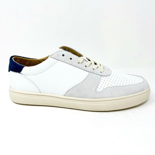 Clae Gregory White Full Grain Leather Navy Mens Size 7 Premium Casual Sneakers