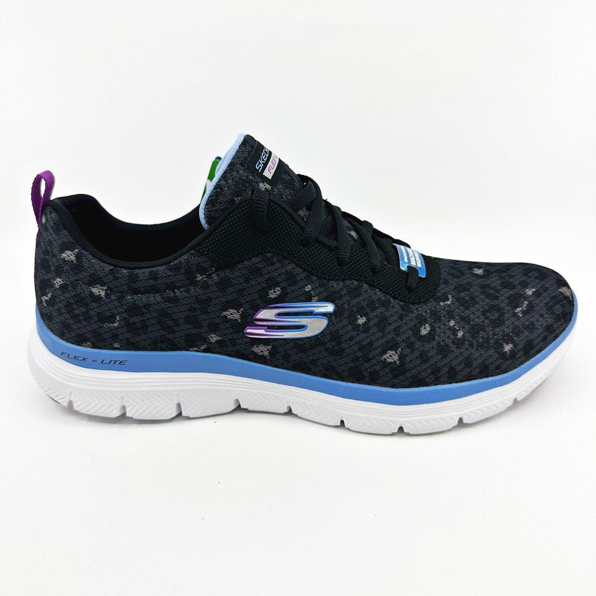 Skechers Flex Appeal 4.0 Rich Flair Black Blue Womens Size 10 Athletic Shoes
