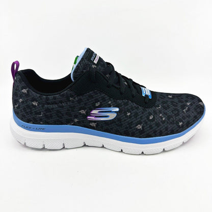 Skechers Flex Appeal 4.0 Rich Flair Black Blue Womens Size 10 Athletic Shoes