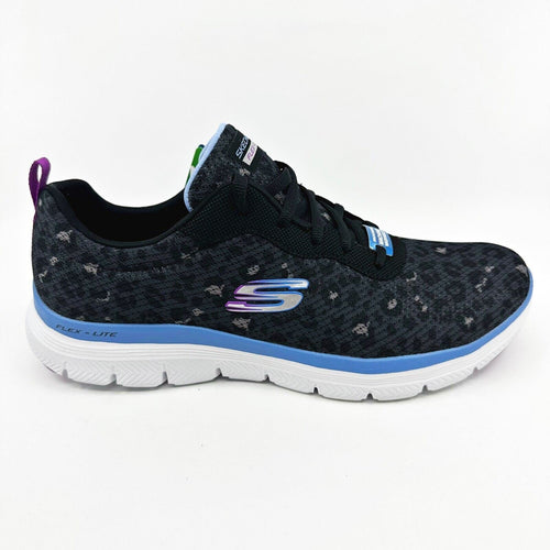 Skechers Flex Appeal 4.0 Rich Flair Black Blue Womens Size 10 Athletic Shoes