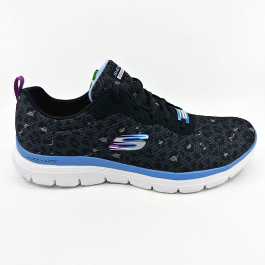 Skechers Flex Appeal 4.0 Rich Flair Black Blue Womens Size 10 Athletic Shoes