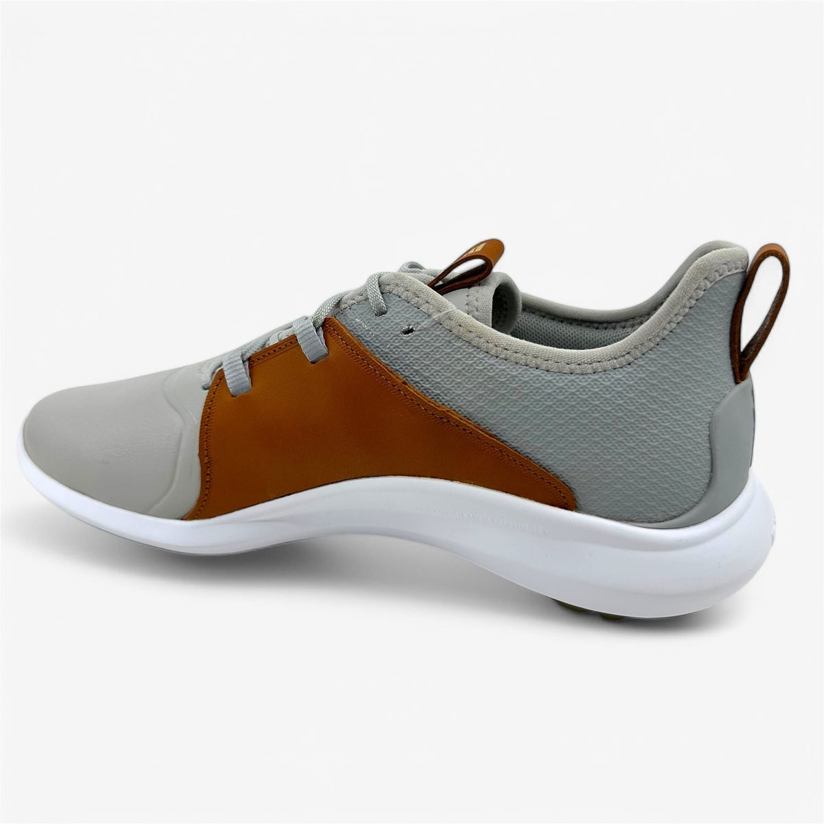 PUMA Ignite Fasten8 Crafted Rise Gold Leather Brown Mens Waterproof Golf Shoes